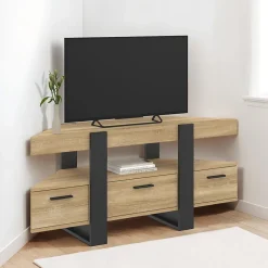 Meuble TV 110 cm d'angle PHOENIX avec tiroir bois et noir