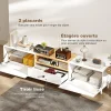 Meuble TV 200 cm design bicolore sur pied 2 portes rabattables tiroir niche effet bois clair blanc