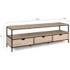 Meuble TV 160 cm DETROIT 3 tiroirs design industriel