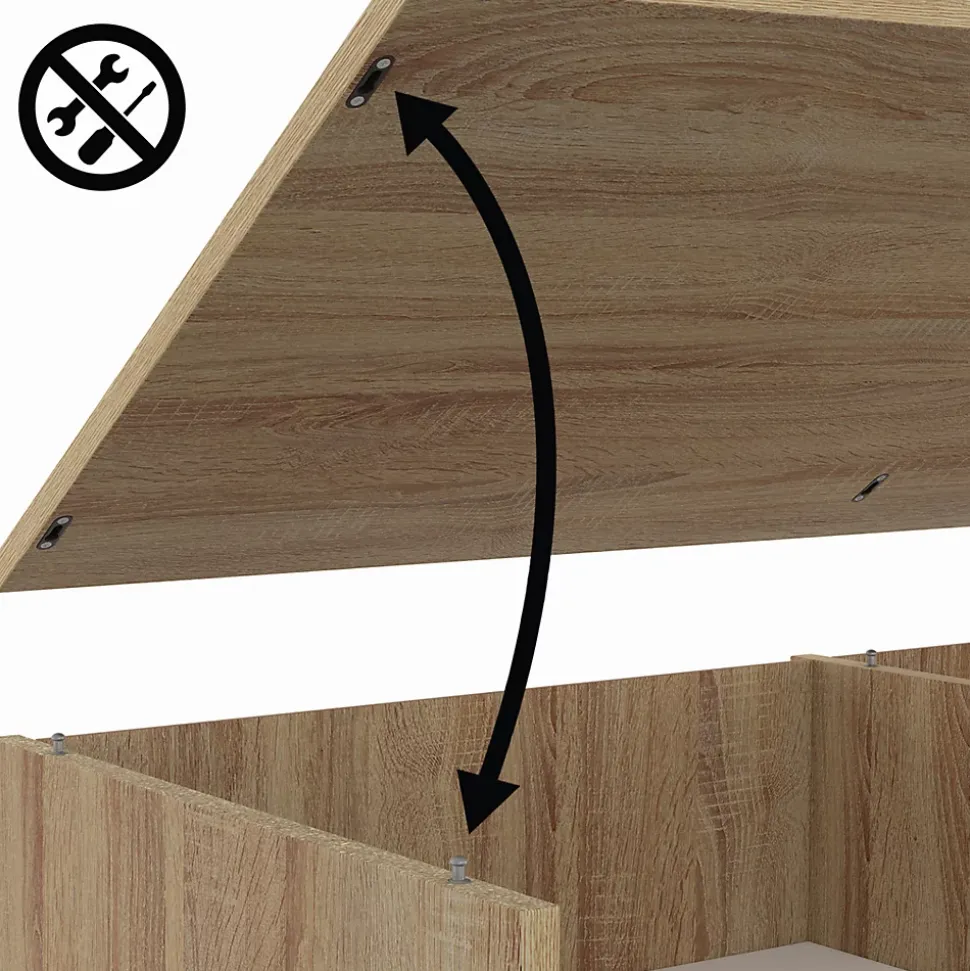 Meuble TV 140 cm EASY montage sans outils 2 portes coulissantes réversibles effet bois et blanc
