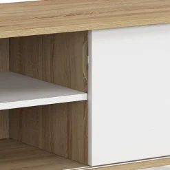 Meuble TV 140 cm EASY montage sans outils 2 portes coulissantes réversibles effet bois et blanc