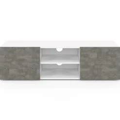 Meuble TV 113 cm ELI blanc portes effet béton