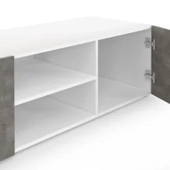 Meuble TV 113 cm ELI blanc portes effet béton