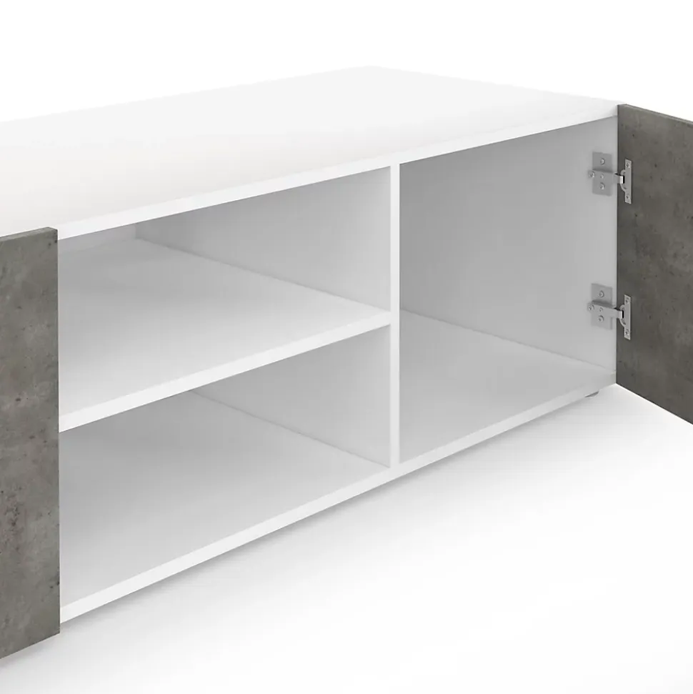 Meuble TV 113 cm ELI blanc portes effet béton