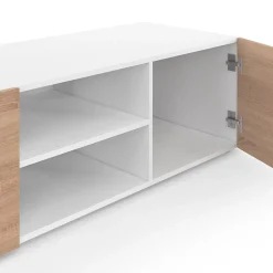 Meuble TV 113 cm ELI blanc portes façon hêtre