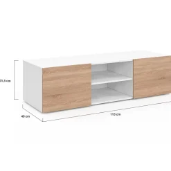 Meuble TV 113 cm ELI blanc portes façon hêtre