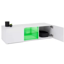 Meuble TV 113 cm ELI blanc étagère en verre avec LED