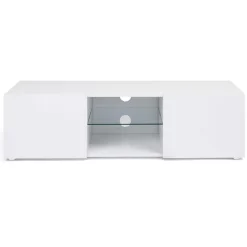 Meuble TV 113 cm ELI blanc étagère en verre avec LED