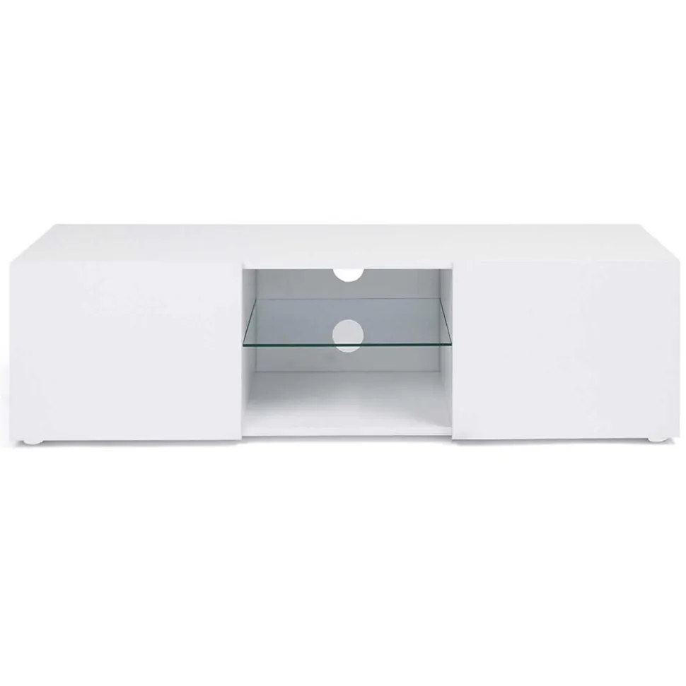 Meuble TV 113 cm ELI blanc étagère en verre avec LED