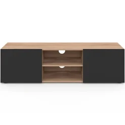 Meuble TV 113 cm ELI bois façon hêtre portes noires