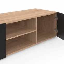 Meuble TV 113 cm ELI bois façon hêtre portes noires