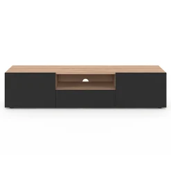 Meuble TV 140 cm ELI bois façon hêtre portes noires