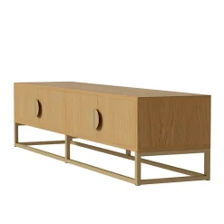 Meuble TV 180 Cm En Bois Grainé - Meuble De Salle à Manger Moderne, 4 Portes, Poignées Demi-rondes