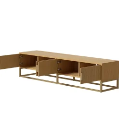 Meuble TV 180 Cm En Bois Grainé - Meuble De Salle à Manger Moderne, 4 Portes, Poignées Demi-rondes