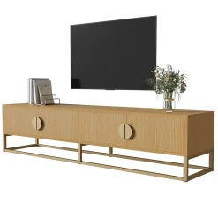 Meuble TV 180 Cm En Bois Grainé - Meuble De Salle à Manger Moderne, 4 Portes, Poignées Demi-rondes