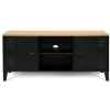Meuble TV 113 cm ESTER 2 portes métal noir et plateau bois design industriel