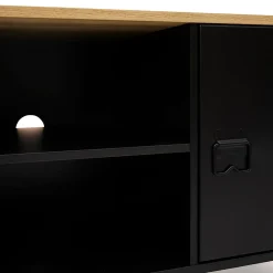 Meuble TV 113 cm ESTER 2 portes métal noir et plateau bois design industriel