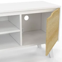 Meuble TV 110 cm FINN blanc 2 portes façon hêtre