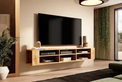 Meuble TV 175 cm imitation chêne avec 6 compartiments WALL