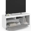 Meuble TV 110 cm MALO blanc et placard effet béton
