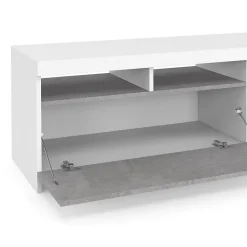 Meuble TV 110 cm MALO blanc et placard effet béton