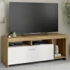 Meuble TV 110 cm MALO bois et placard blanc