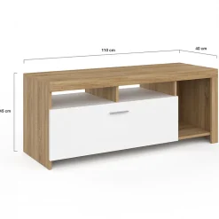 Meuble TV 110 cm MALO bois et placard blanc