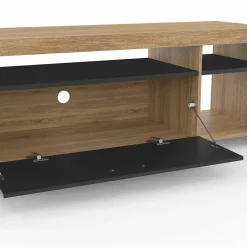 Meuble TV 140 cm MALO bois et placard noir