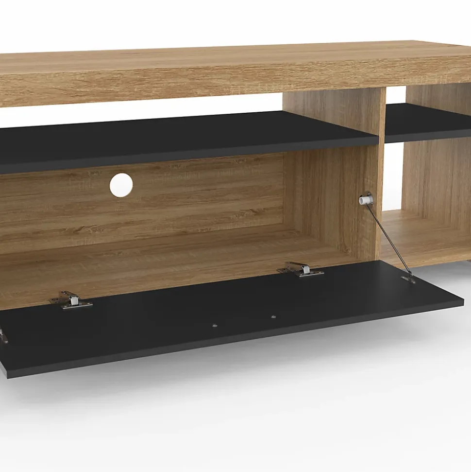 Meuble TV 140 cm MALO bois et placard noir