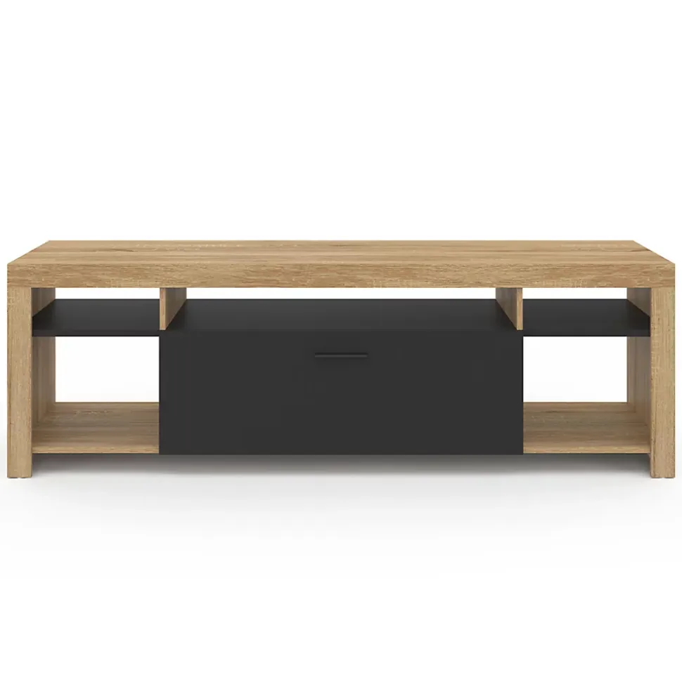 Meuble TV 140 cm MALO bois et placard noir