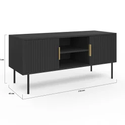 Meuble TV 110 cm MARCEL 2 portes lattes tasseau bois noir