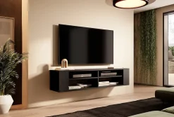 Meuble TV 140 cm noir avec 4 compartiments WALL