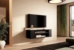 Meuble TV 100 cm noir avec 2 compartiments WALL