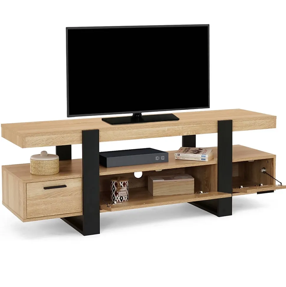 Meuble TV 140 cm PHOENIX avec tiroirs bois et noir