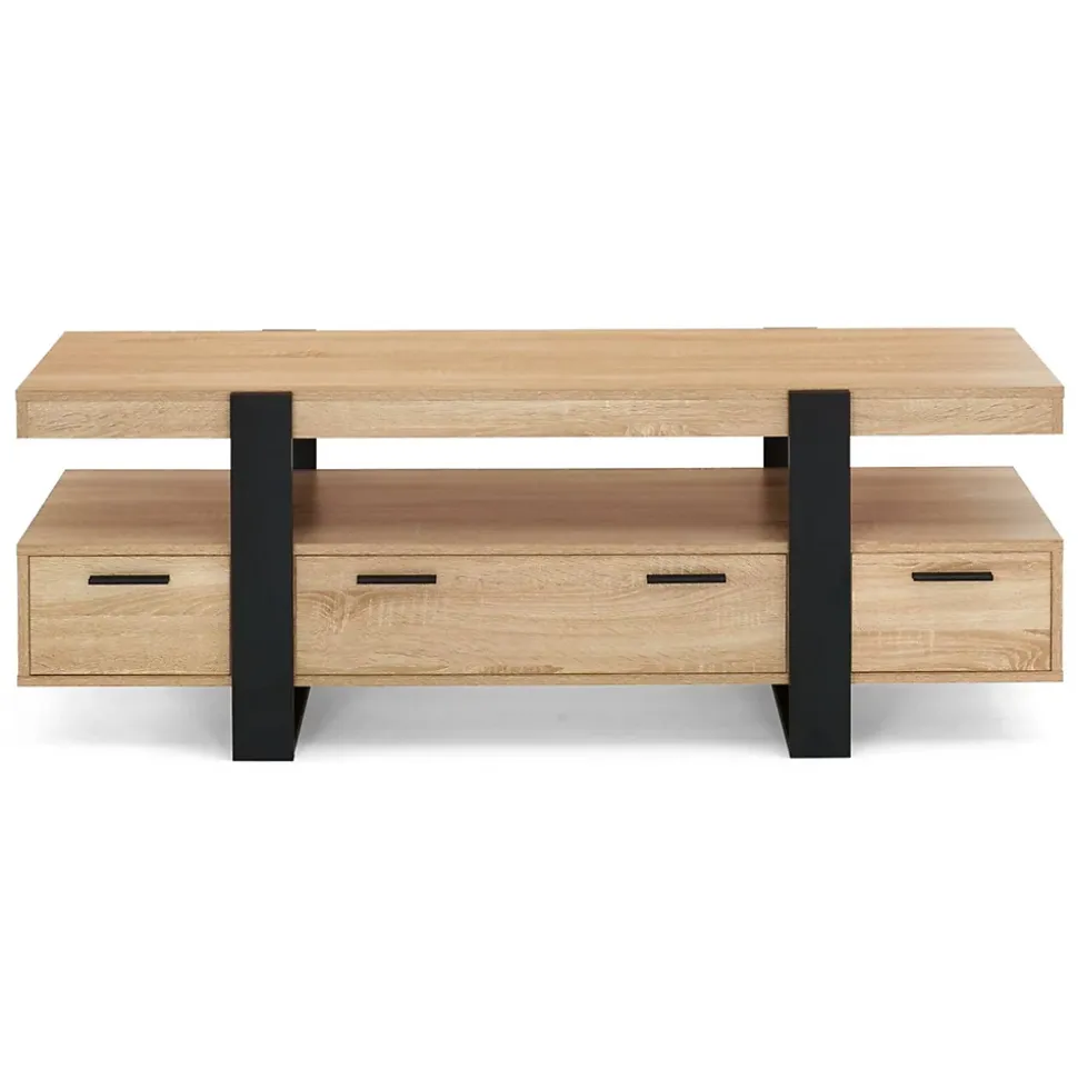 Meuble TV 140 cm PHOENIX avec tiroirs bois et noir