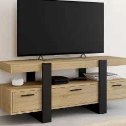 Meuble TV 116 cm PHOENIX avec tiroirs bois et noir