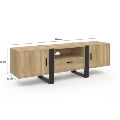 Meuble TV 160 cm PHOENIX avec rangements bois et noir