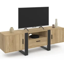 Meuble TV 160 cm PHOENIX avec rangements bois et noir