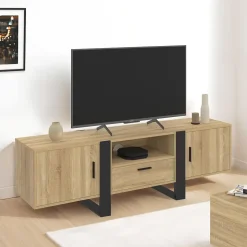 Meuble TV 160 cm PHOENIX avec rangements bois et noir