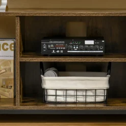 Meuble TV 110 cm, pour téléviseur jusqu'à 55 pouces avec compartiments ouverts et étagère réglable, brun rustique