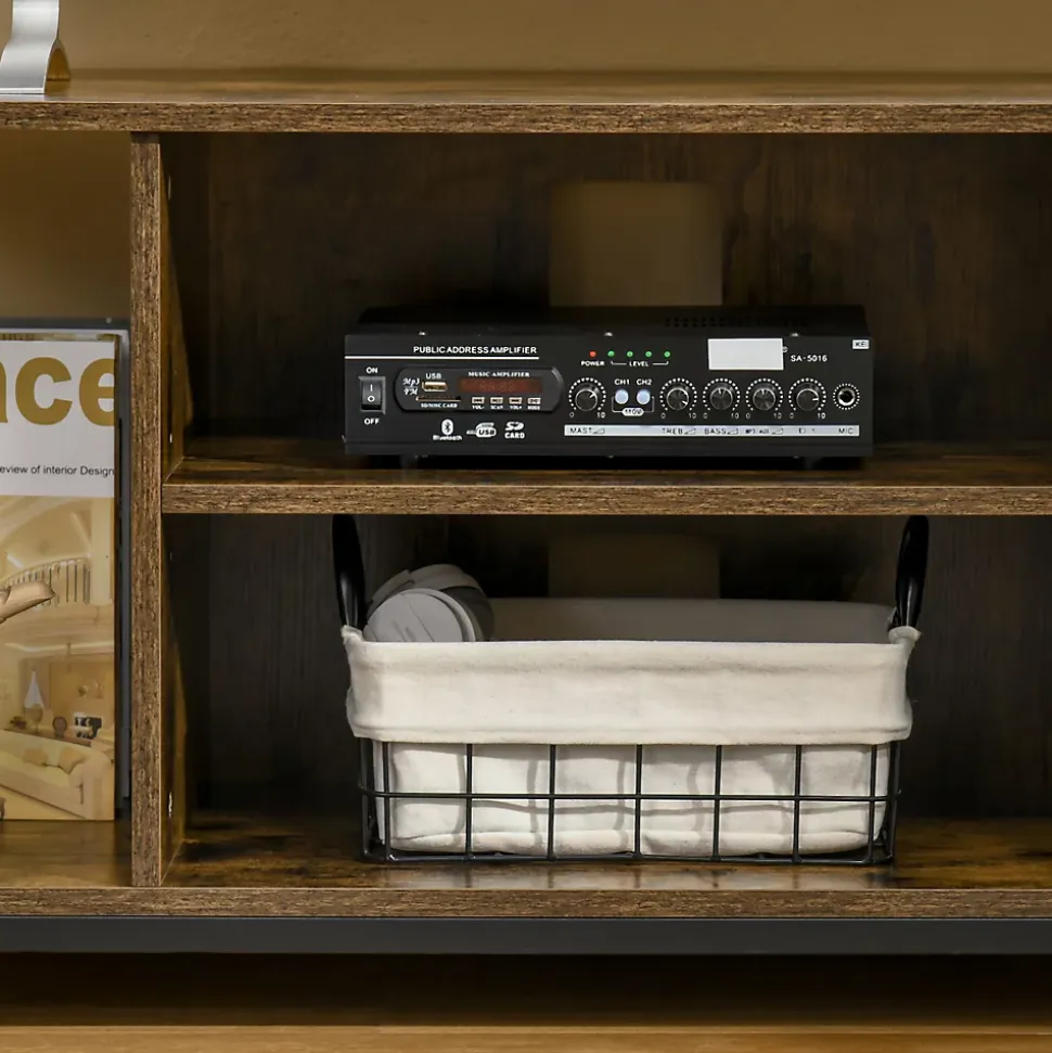 Meuble TV 110 cm, pour téléviseur jusqu'à 55 pouces avec compartiments ouverts et étagère réglable, brun rustique