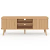 Meuble TV 140 cm ROMIE 2 portes coulissantes lattes tasseau bois coloris chêne