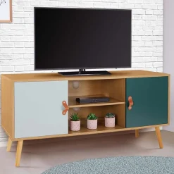 Meuble TV 113 cm scandinave ALIZE bois et vert