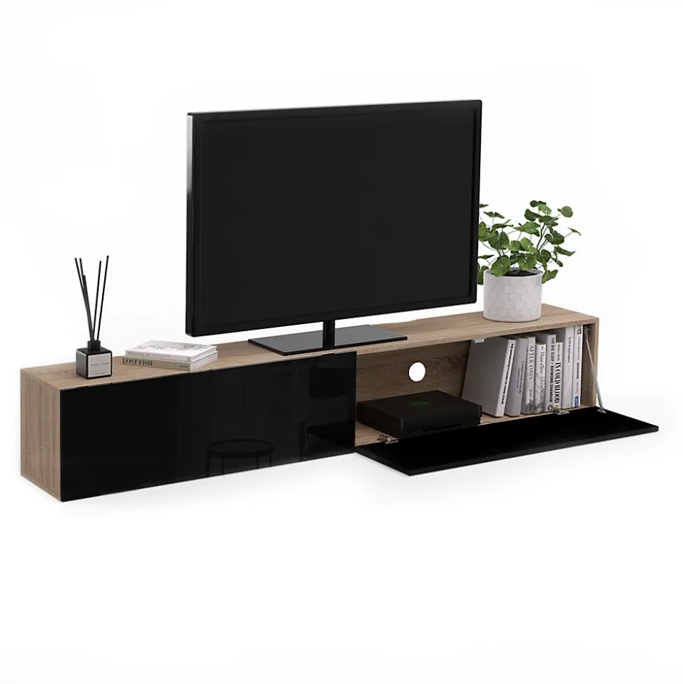 Meuble TV 180 cm suspendu ELIO 2 portes bois et noir