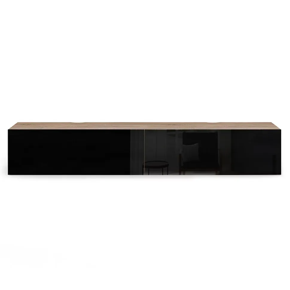 Meuble TV 180 cm suspendu ELIO 2 portes bois et noir