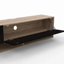 Meuble TV 180 cm suspendu ELIO 2 portes avec étagère bois et noir