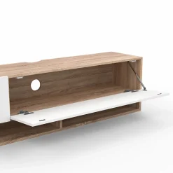 Meuble TV 180 cm suspendu ELIO 2 portes avec étagère bois et blanc