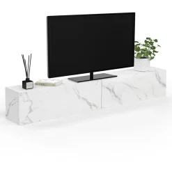 Meuble TV 180 cm suspendu ELIO 2 portes bois effet marbre