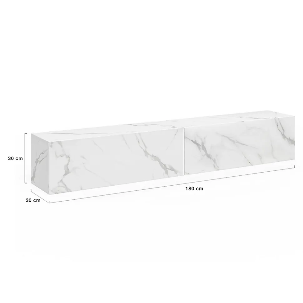 Meuble TV 180 cm suspendu ELIO 2 portes bois effet marbre