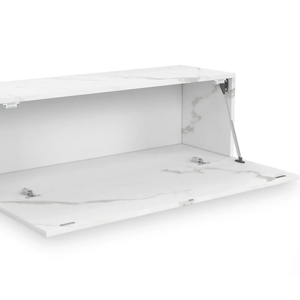 Meuble TV 180 cm suspendu ELIO 2 portes bois effet marbre